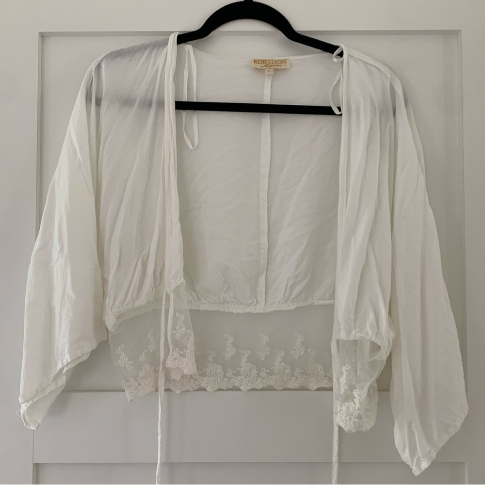 Large Light Cropped Tie-Blouse